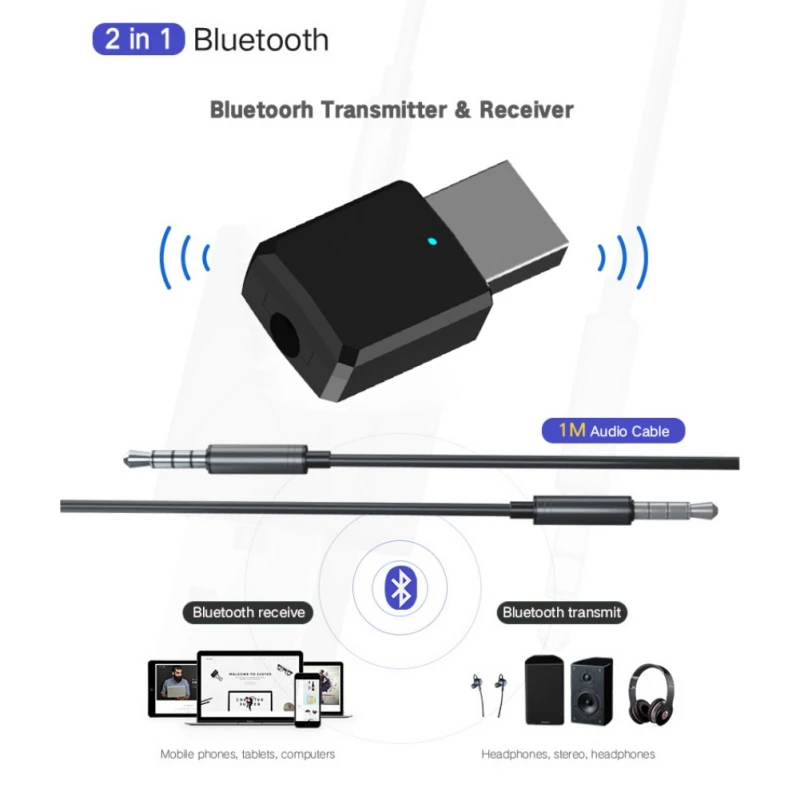 

Bluetooth 5.0 USB 2-in-1 Music Audio Transceiver Transmitter Computer Speaker Headphone Adapter Portable Audio Receiver