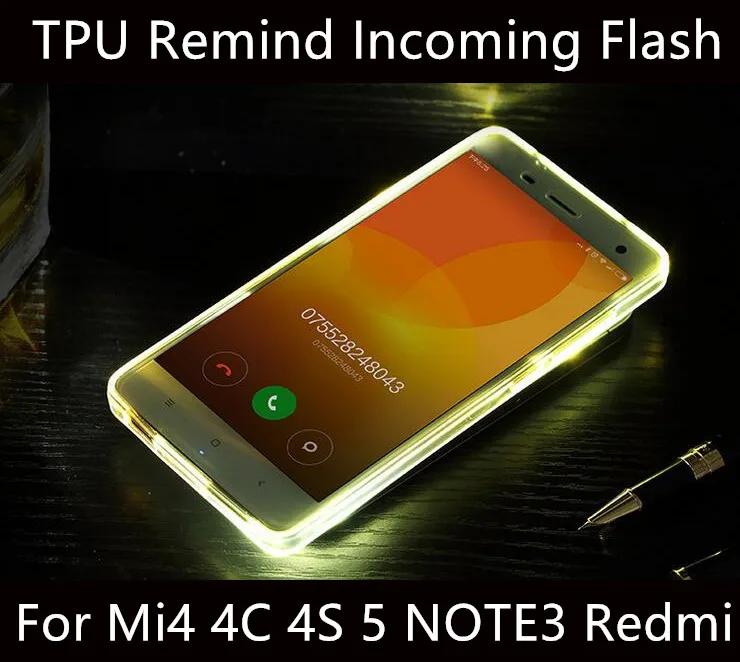 TPU LED Flash Light Up Case Remind Call Cover for Xiao Mi 4s MI5 note3 redmi3led light