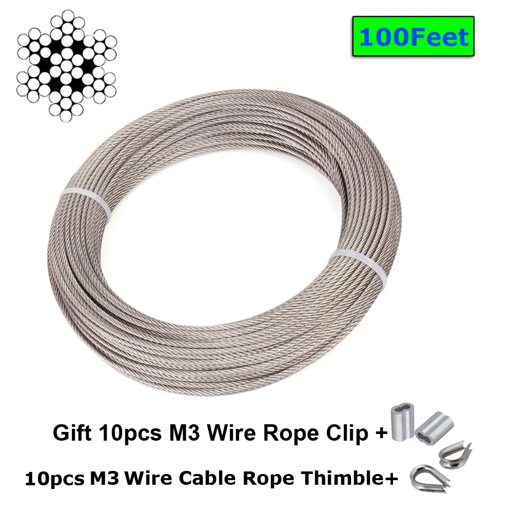Ceny 1 8 Cal ze stali nierdzewnej statków powietrznych lina stalowa do pokładu poręcz kablowa zestaw, 7x7 100 164 stóp T316 morskich, prezent M3 zacisk liny stalowej