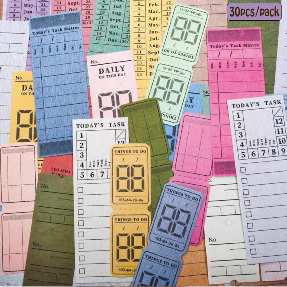 

30 PCs/Pack Antique Sticky Note Ticket Series Message Card Retro Collage Kraft Paper Sticker Daily Time Memo Pad Planner Decor