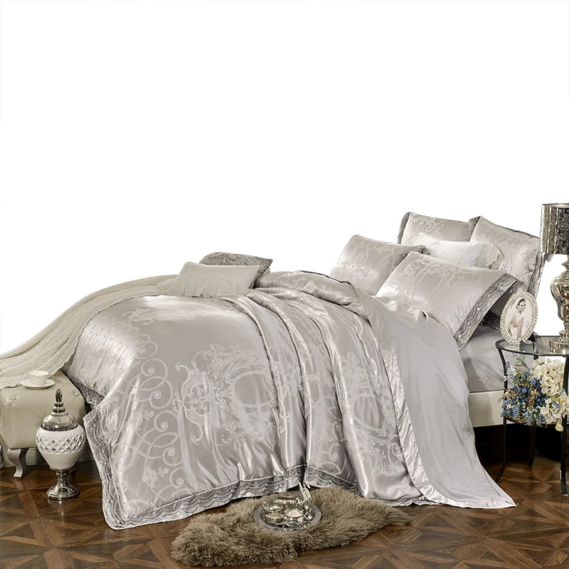 

1000tc satin bedding set cotton queen size bed sheet lace jacquard pillow cover 60s luxury home textile royal sliver bedspread