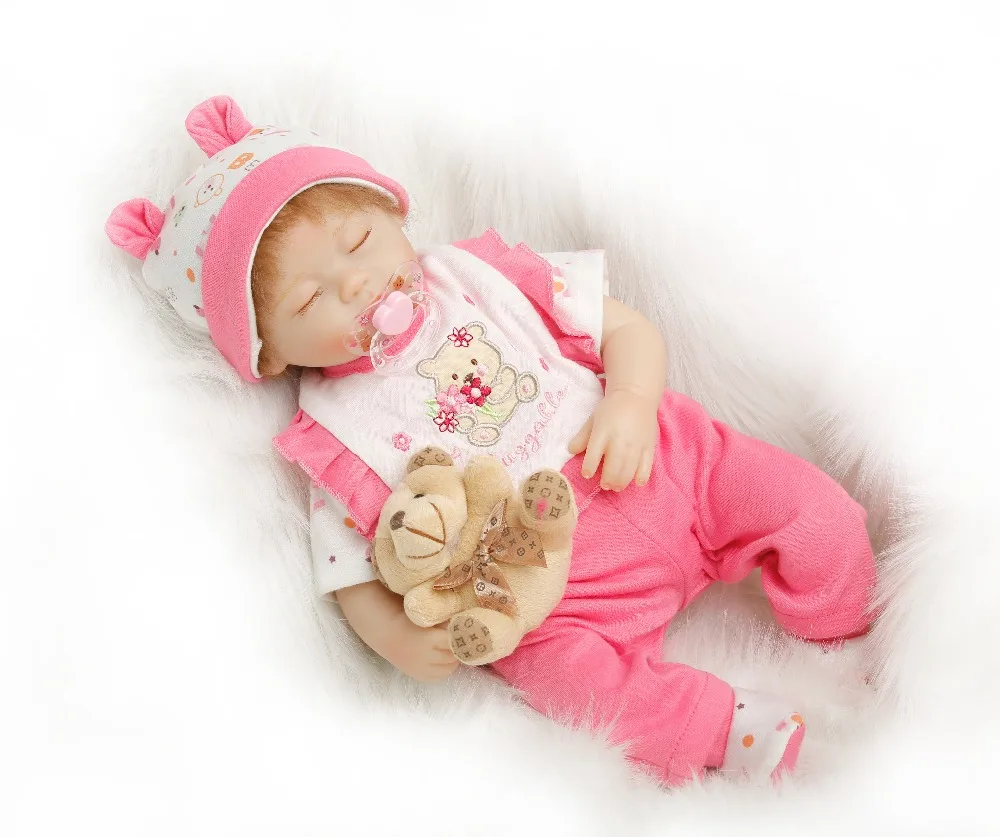 

SanyDoll 16 inch 40 cm Silicone baby reborn dolls, lifelike doll reborn Pink suit Beautiful sleeping doll