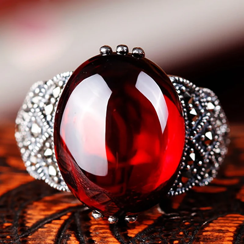 Женское кольцо из серебра 925 пробы с натуральным гранатом|bohemia rings|925 sterling silver925 silver