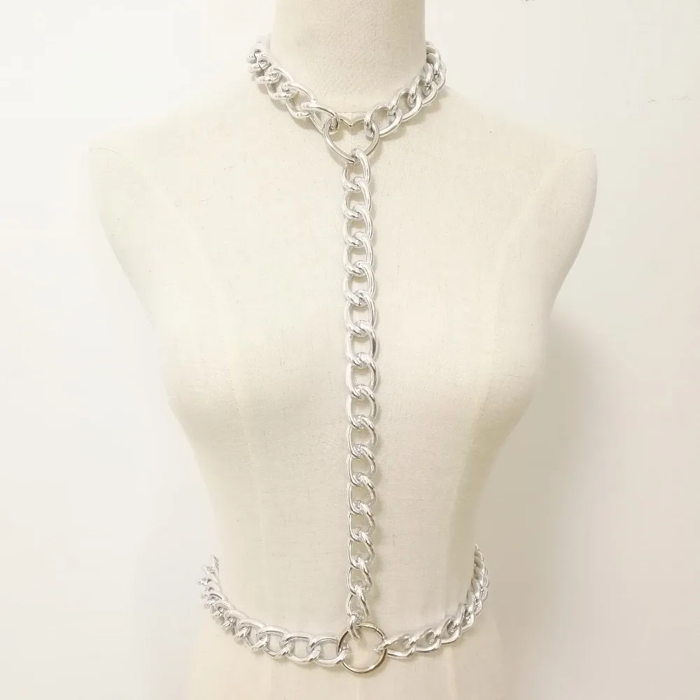 

Women Punk Chain necklace Harness Handmade Body chain Bondage female Harajuku Choker necklace Sexy silver metal O ring