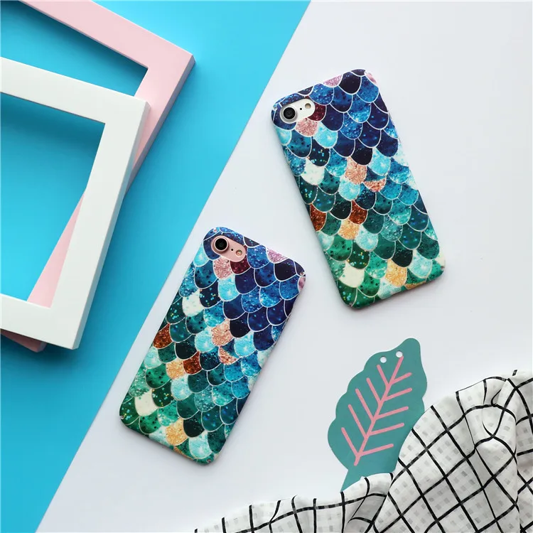 Luxury Case For Apple Iphone X 7 7Plus 6 6s 6Plus 6splus Plus Hard Back Cover Malachite green blue mermaid scales |