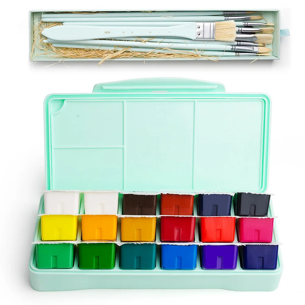 HIMI Gouache Paint Set, 18 Colors x 30ml with a Palette & a Carrying Case,  Unique Jelly Cup Design, Miya Guache Paint on Canvas Watercolor Paper 