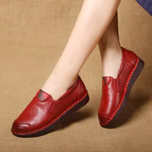 Новые Демисезонные женские туфли на плоской подошве; женская повседневная обувь из натуральной кожи без застежки с круглым носком; удобная мягкая женская обувь