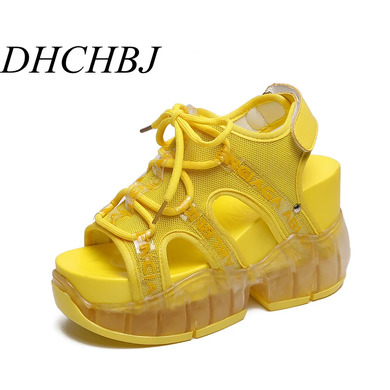 

2019 New Summer Women Platform Jelly Sandals Summer Wedges Sneakers 9.5cm High Heels Open Toe Thick Sole Beach Slippers Woman