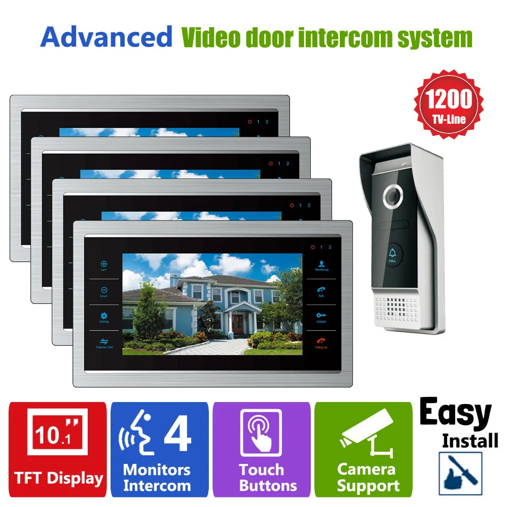 Homefong10 inch TFT LCD Door Phone Video Doorbell System with Camera Wired Video 1200TVL 1V4 Home Apartment Entry Kit Wholesale Security & Protection
