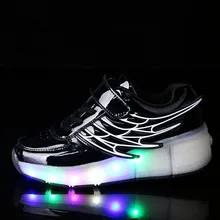 Nouveau 2016 Noir un Enfant De Mode Filles Garçons LED Lumière Rouleau Skate Chaussures Pour Enfants Enfants Espadrilles Avec Roues
