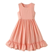 Новинка года, Летнее Длинное платье из хлопка и льна для девочек Детские платья принцессы без рукавов красивое цельнокроеное платье для девочек возрастом от 3 до 14 лет, Детский сарафан