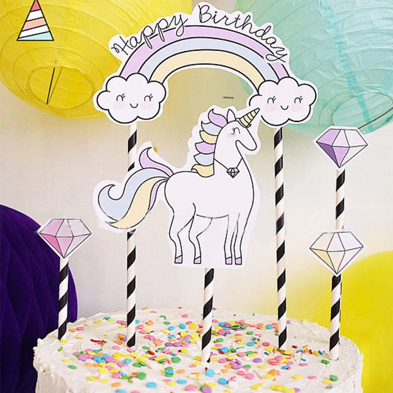 New Unicorn Diamond Clouds Stars Cake Topper Happy Birthday Candle Party Decor 3 Styles DIY