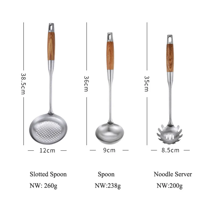 6 шт./компл. деревянной ручкой 304 Нержавеющая сталь Пособия по кулинарии Наборы инструментов Тернер риса ложка серверного Кухонные принадлежности Посуда аксессуар кухонная посуда