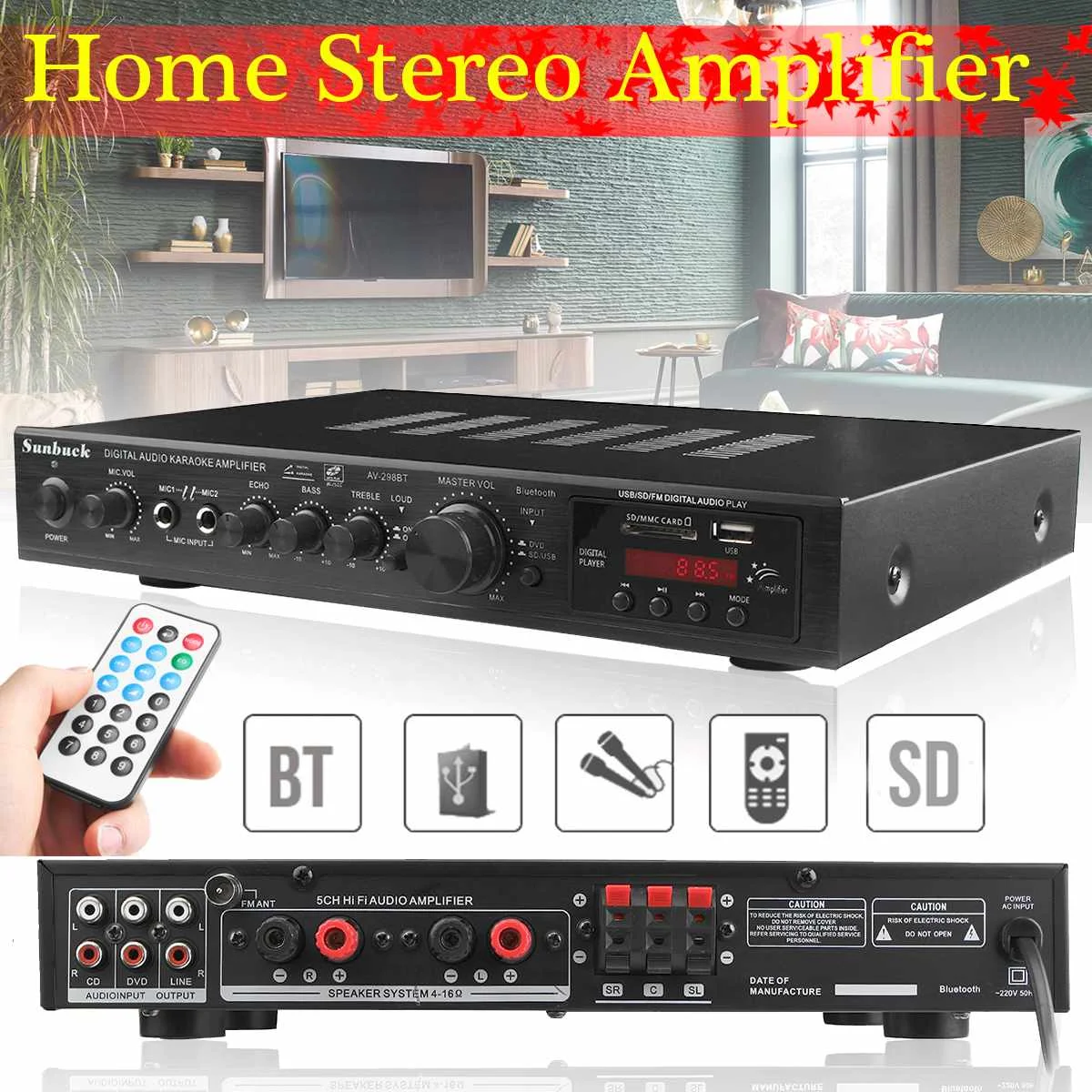 

5 Channel bluetooth HiFi Stereo Amplifier LED Digital Karaoke Home Cinema Home Theater Amplifiers Home Amplifiers