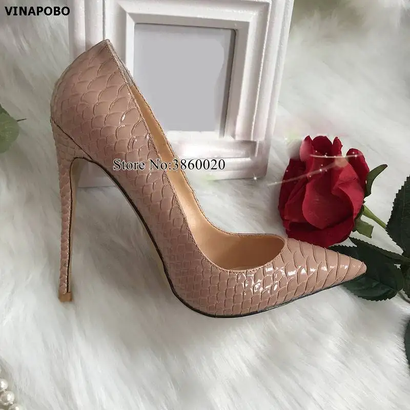 Nude high heels 2019 snake Patent Leather print Women shoes pumps party wedding shoes Women size 43 shallow sexy ladies shoes