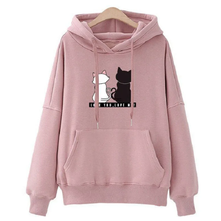 

New Style Autumn Winter Hoodies Women Cute Cat Print Long Sleeve Hooded Sweatshirts Woman Casual Loose Women Tracksuits