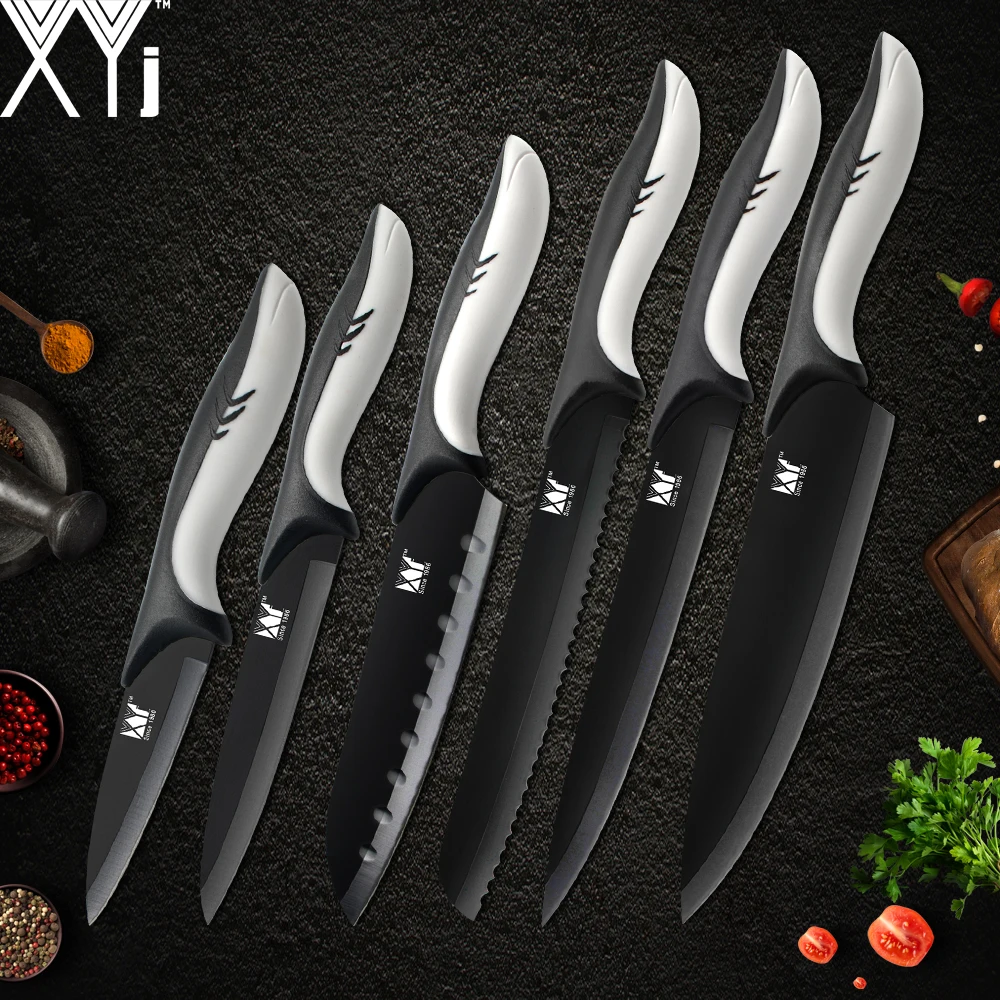XYj Kitchen Stainless Steel Knife Set 6 Piece High Carbon Blade Plastic Handle Chef Bread Slicing Santoku Utility Paring Knives XYj Kitchen Stainless Steel Knife Set 6 Piece High Carbon Blade Plastic Handle Chef Bread Slicing Santoku Utility Paring Knives