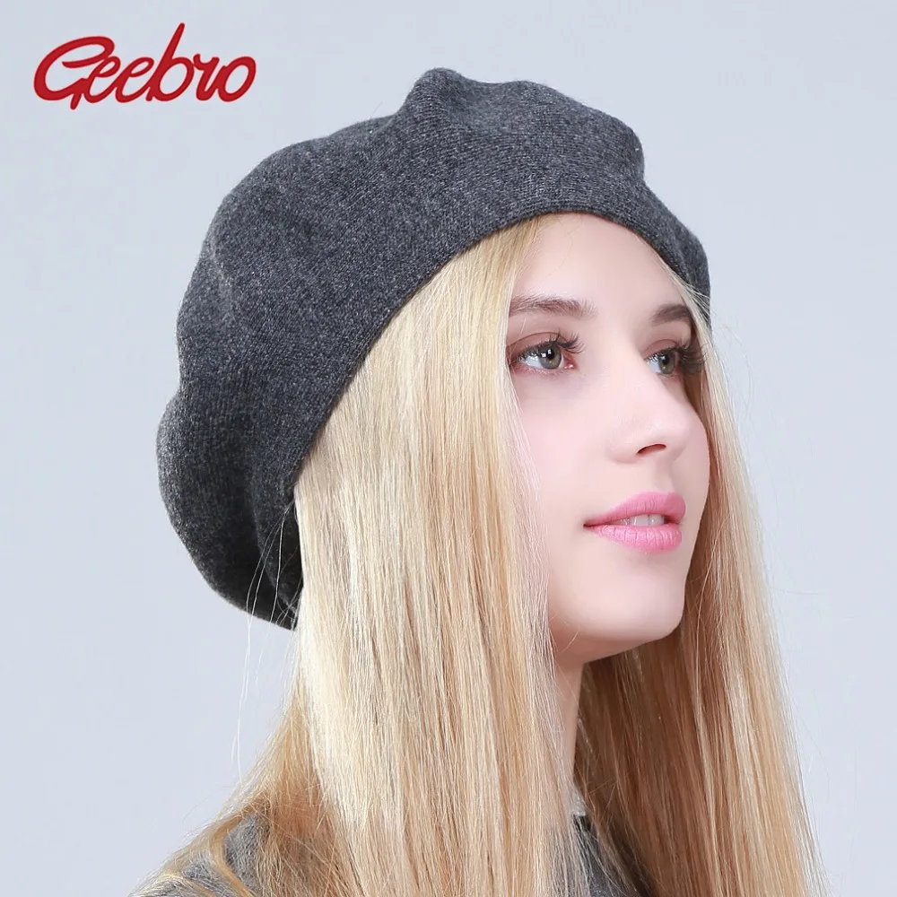 

Geebro Women's Berets Hat Fashion Solid Color Wool Knitted Berets With Rhinestones Ladies French Artist Beanie Beret Hat GS108