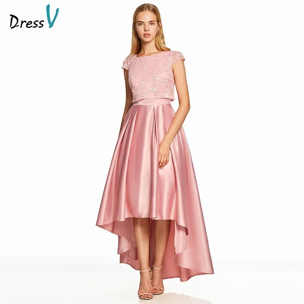 Dressv розовое ТРАПЕЦИЕВИДНОЕ платье для выпускного вечера недорогие элегантные Асимметричные кружевные свадебные вечерние платья для выпускного вечера - Цвет: Pink