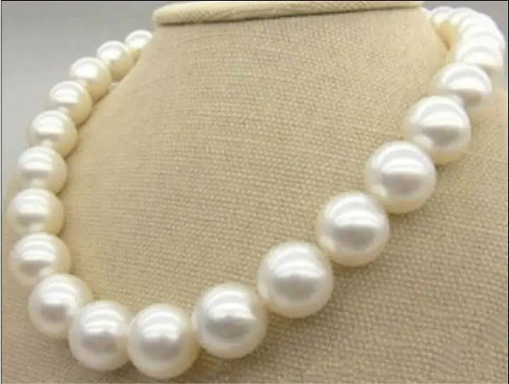 

19" Huge18"13mm natural south sea genuine white round pearl necklace good luster (0926)