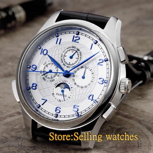 

Parnis 44mm Blue hands Moon Phase Multifunction Automatic movement men's watch
