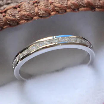 

AU750 Wedding Bands Brilliant Princess Cut Micro Female Ring Solid 18K 750 White Gold Ring Matched Engagement Ring