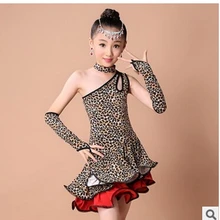 Румба латинские танцы платье Танго Samba 100-160 см леопардовая расцветка 7 размер мода профессионального девушка Детское платье Костюм