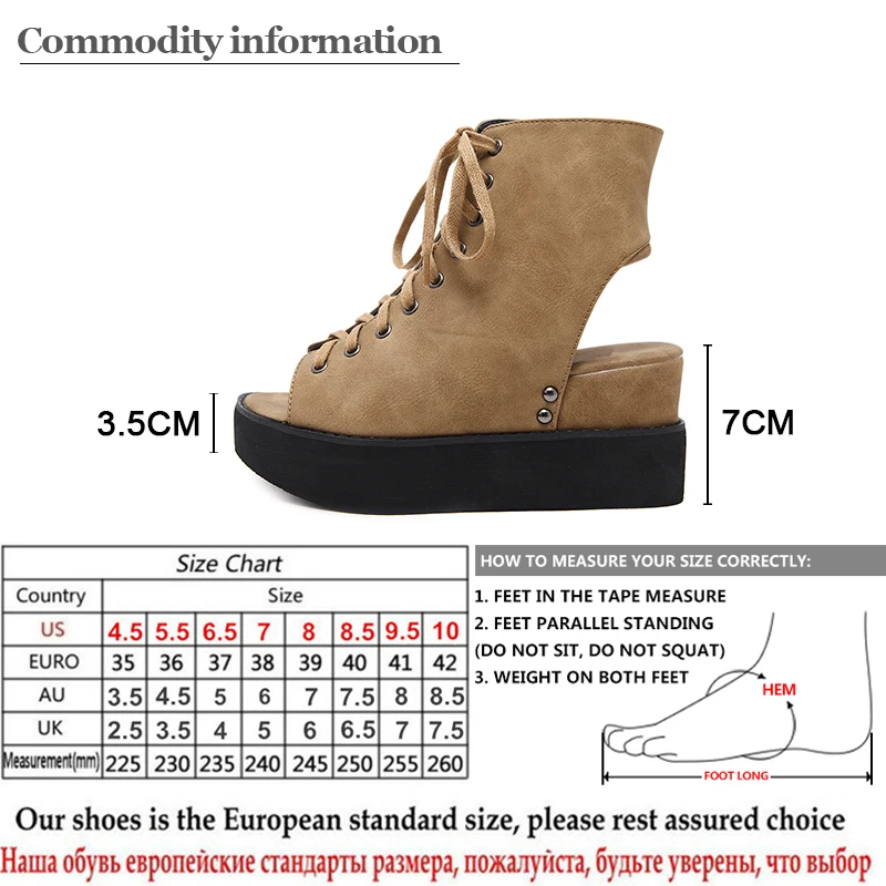 Gdgydh/весенние ботинки с открытым носком женские ботинки на танкетке; женская повседневная обувь на высоком каблуке удобная летняя обувь на шнуровке с боковой молнией в римском стиле