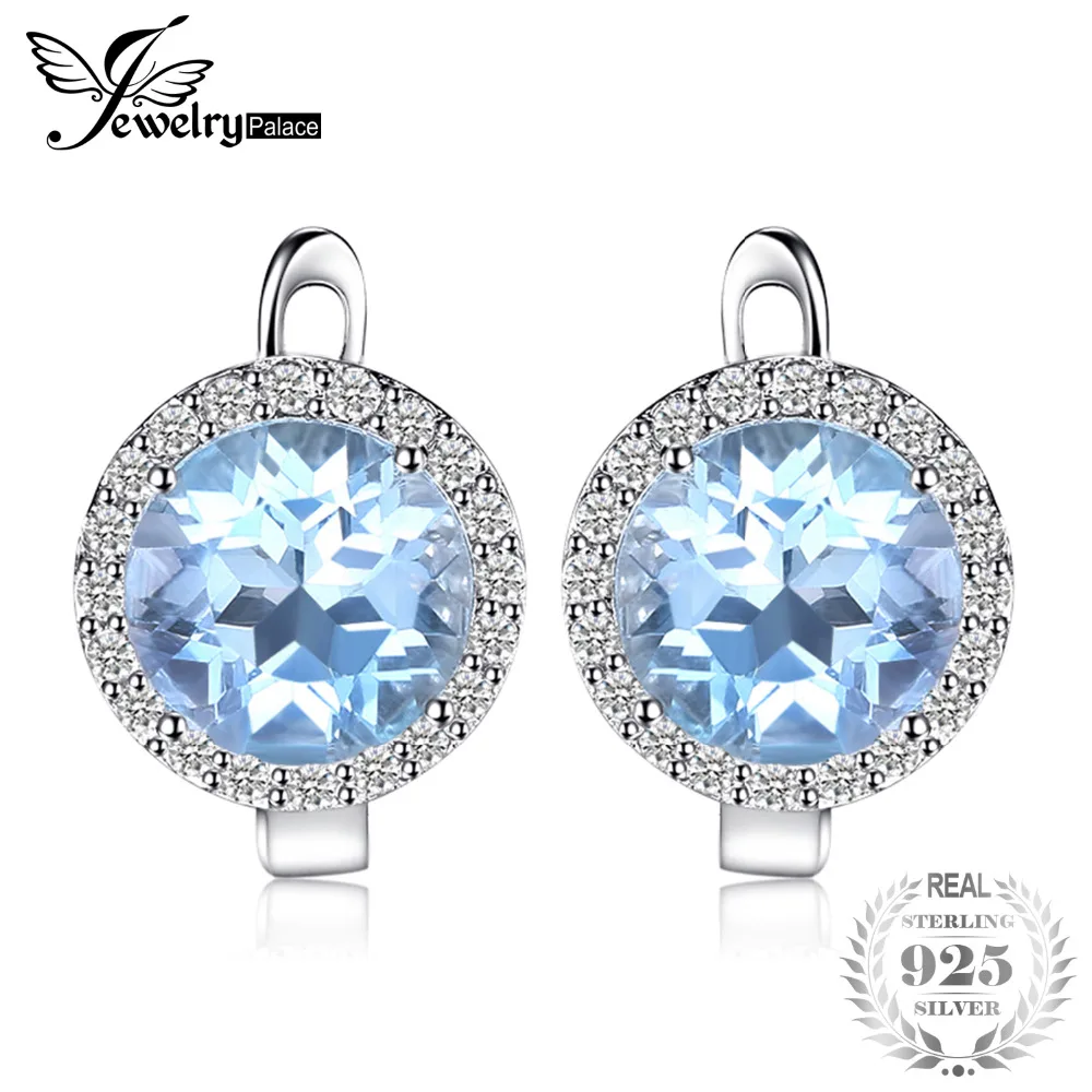 

JewelryPalace 5.4ct Natural Sky Blue White Topaz Halo Stud Earrings Genuine 925 Sterling Silver Jewelry For Women Fashion Gift