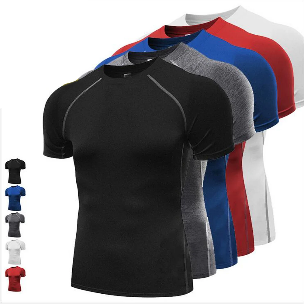 Mens Quick Drying Short Sleeve Casual T Shirt Men Bodybuilding Tight ...