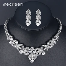 Mecresh Роскошный Кристалл Наборы свадебных ювелирных изделий для Для женщин Серебряный Цвет пшеницы Африканский Цепочки и ожерелья Наборы для ухода за кожей Свадебная вечеринка Jewelry tl206