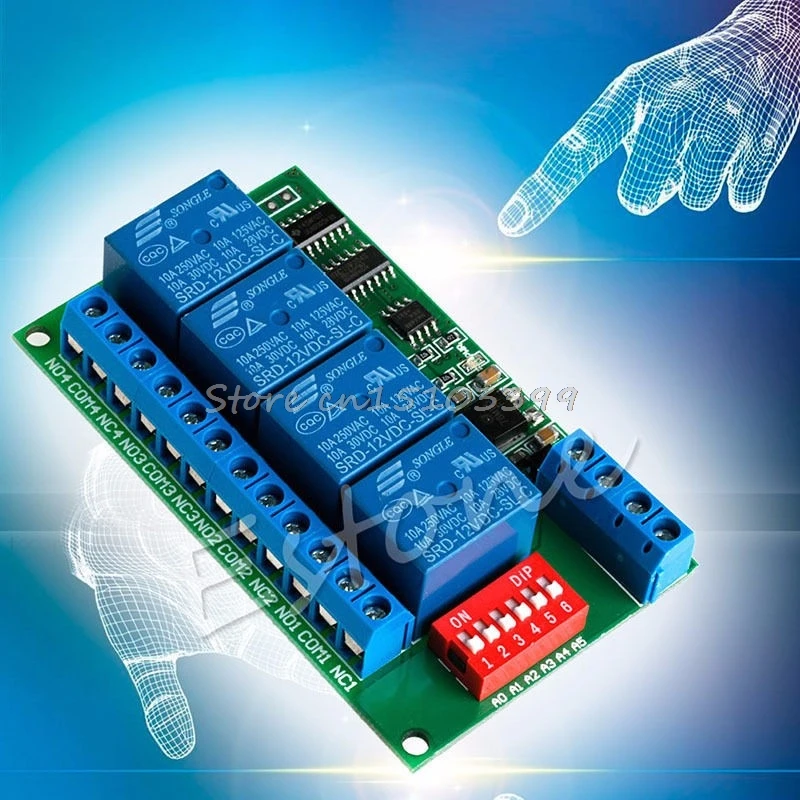 

12V RS485 Relay 4CH Modbus RTU PC UART Board for PLC Lamp LED PTZ Camera Control Drop Ship
