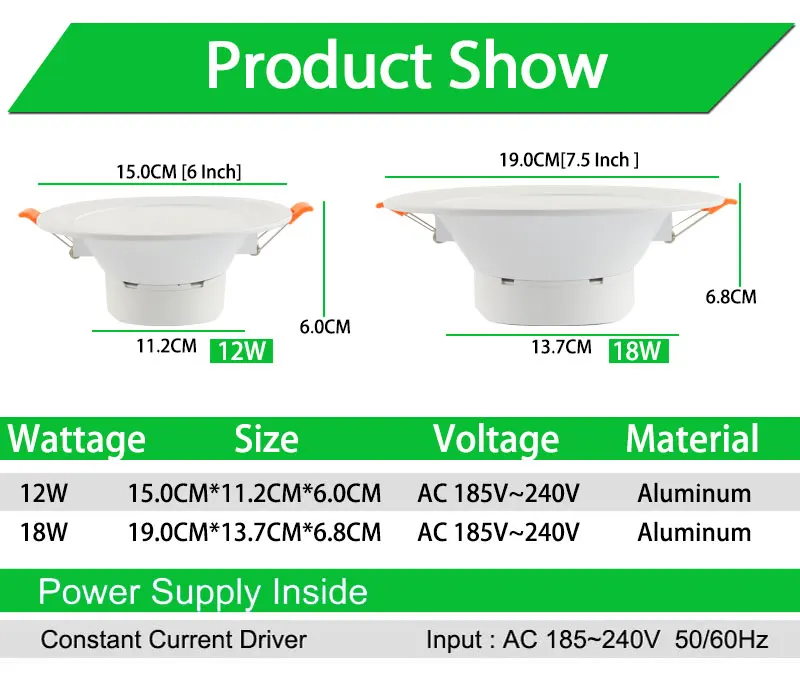15 см, 19 см, высокоэффективный алюминиевый светодиодный светильник, 12 Вт, 18 Вт, 220 В, точечный потолочный светодиодный светильник, светильник для внутреннего освещения, Теплый Холодный белый
