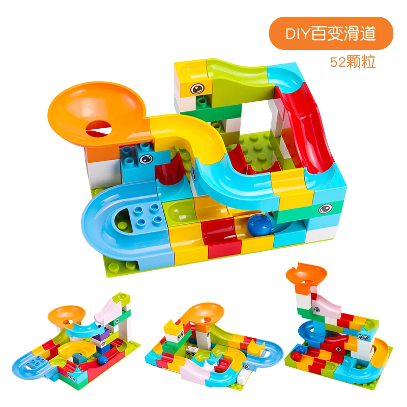Tumama 52pcs Marble Race Run Maze Ball Track Building Blocks Funnel Slide Big Size Bricks Compatible Legoingly Duplo Block