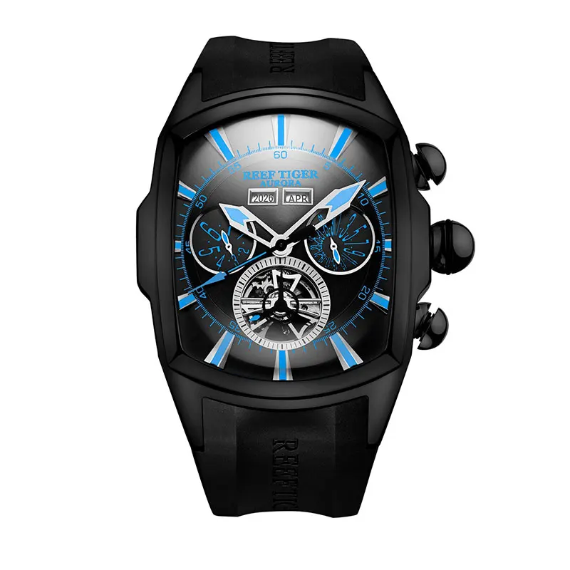 Reef Tiger/RT большие спортивные часы мужские Tourbillon резиновые автоматические механические светящиеся водонепроницаемые часы Relogio Masculino RGA3069 - Цвет: 13