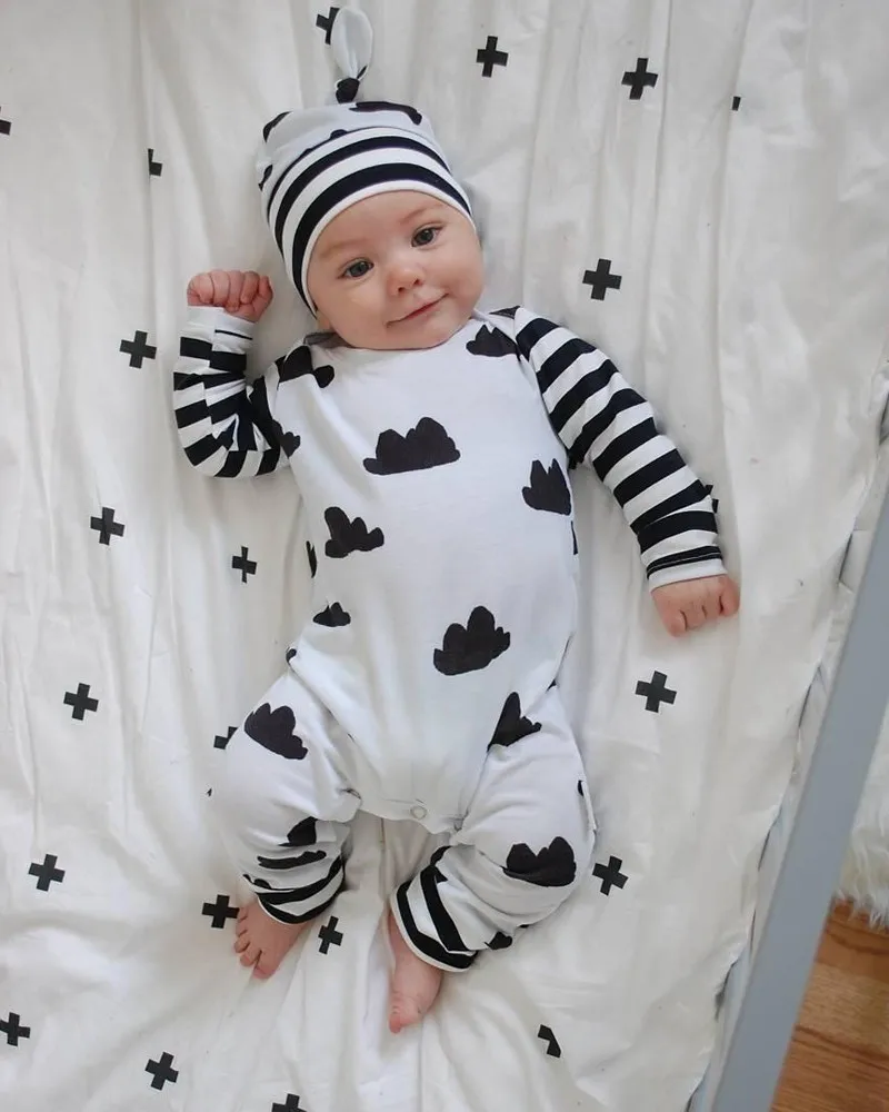 

Baby Rompers Spring Autunm Cotton Cloud Print Baby Boy Clothes Newborn Infant Jumpsuit Hat Baby Girl Clothing Kids Clothes