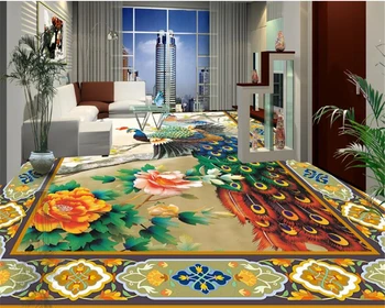 

beibehang Suitable for indoor high quality waterproof papel de parede 3d wallpaper Peacock living room parquet 3d flooring