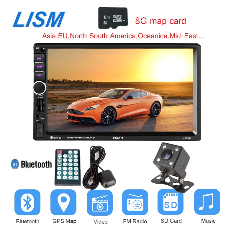 

LISM 2 din Car Multimedia Player GPS Navigation 7'' HD Screen MP3 MP5 Car Radio Audio Stereo Bluetooth USB AUX +Camera Autoradio