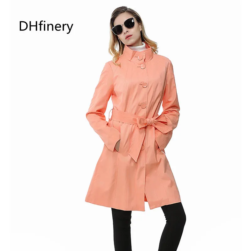 

2018 Fashion women's medium-long intellectuality slim outerwear double layer chromophous preppystyle trench Red, orange v504