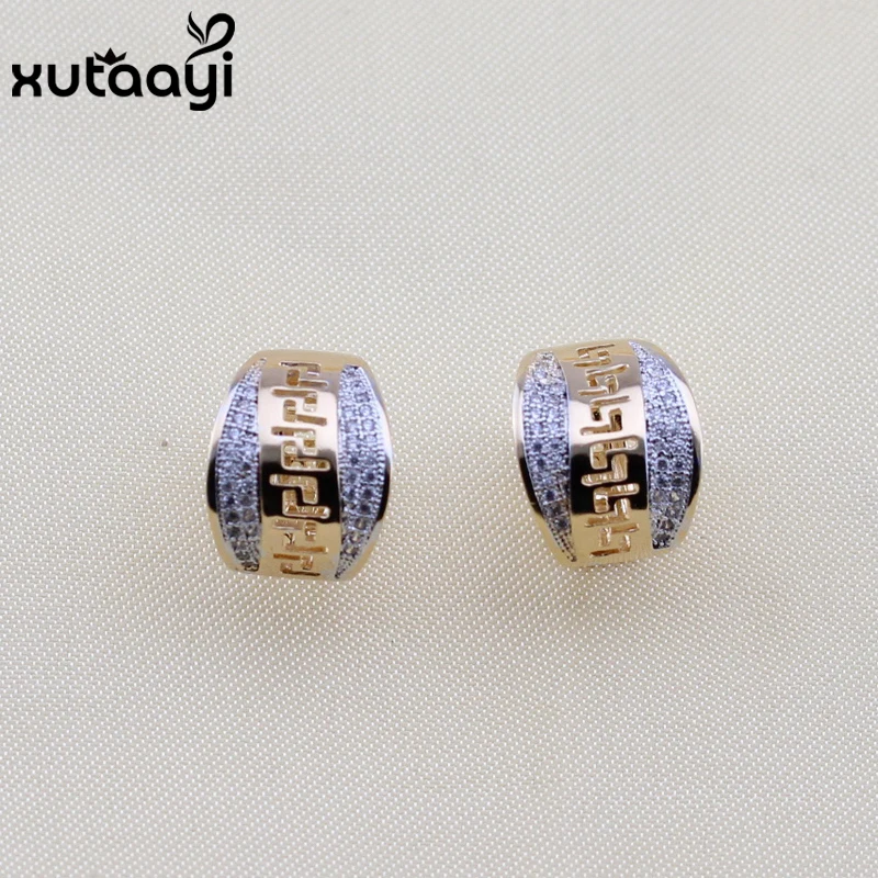 XUTAAYI Runden Weißen Zirkonia Gold Farbe Creolen für Frauen Modeschmuck Freies Geschenk Box