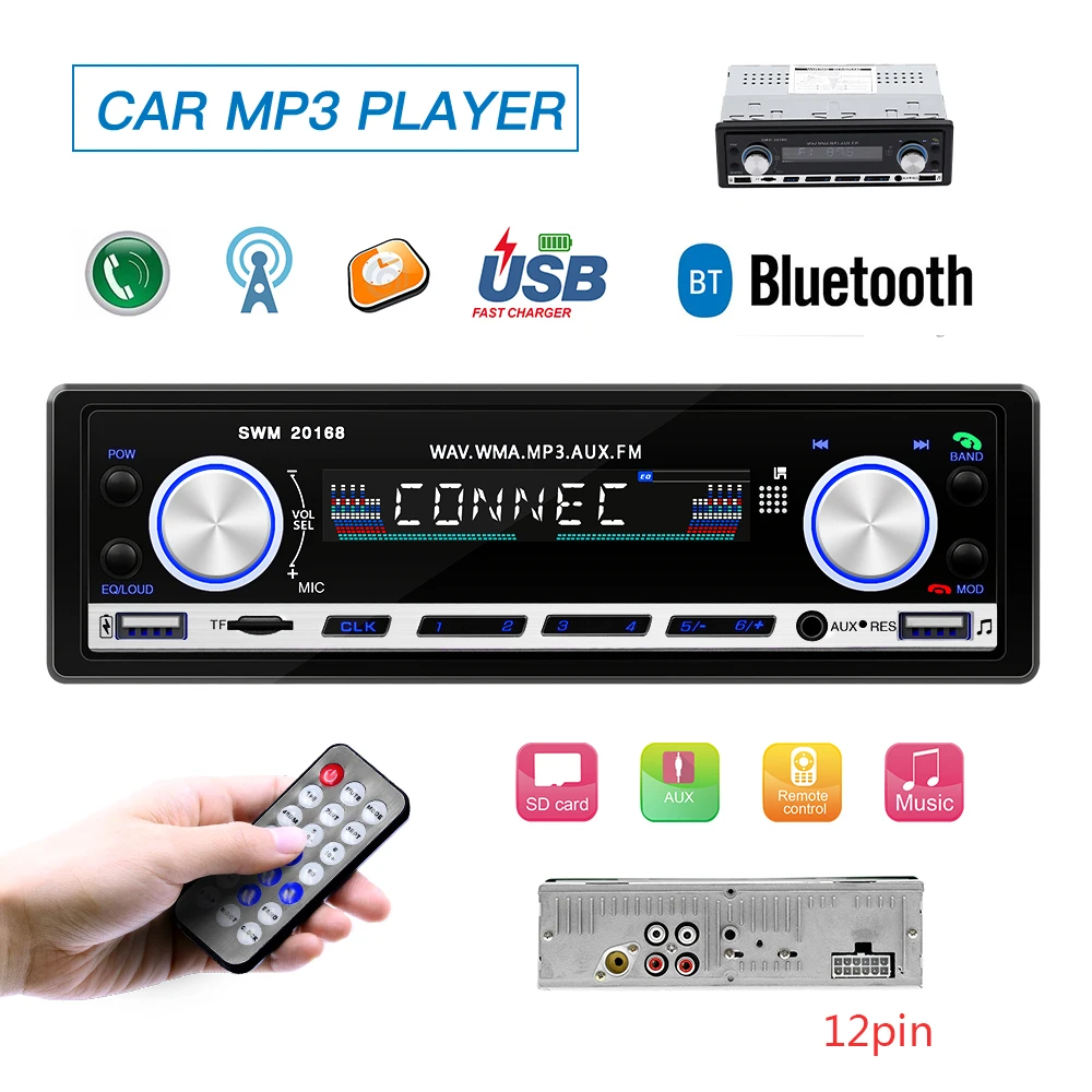 Автомагнитола с Bluetooth FM радио Aux входом приемником аудио SDTF USB 12 В 1 din