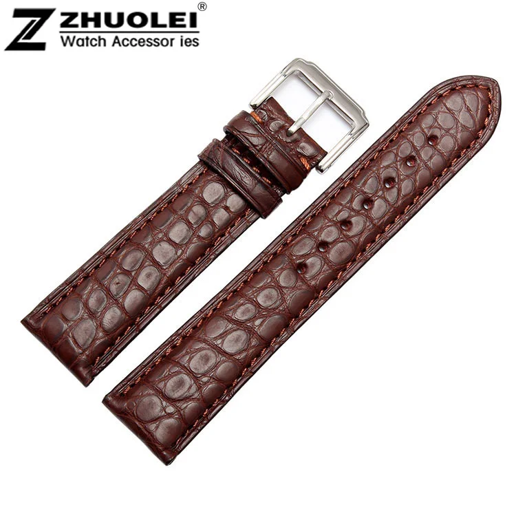 

18mm 19mm 20mm 21mm 22mm 24mm Size Available Black/Brown Genuine Alligator Leather Watch Strap Band Silver Steel Clasp Buckle