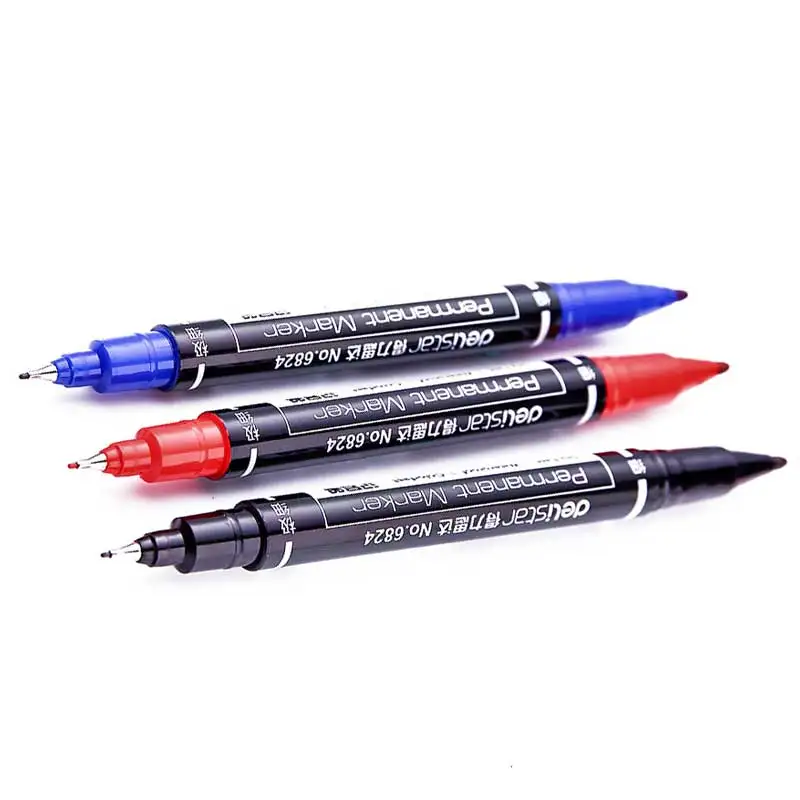 10pcs Delistar Twin Tip Permanent Marker Pen Waterproof Dry Fast 3Colors No.6824 