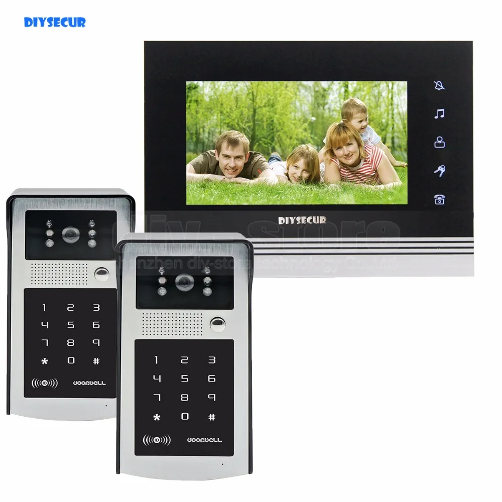 

DIYSECUR 7 inch Touch Button Video Door Phone Intercom Doorbell IR Night Vision HD 300000 Pixels RFID Keypad Camera 2V1