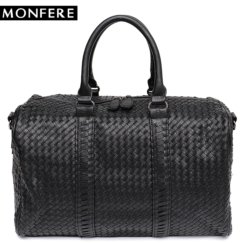 

MONFERE Large Capacity Tote Handbag Unisex Messenger&Shoulder Bag Woven Pu Leather Casual Overnight Holiday Suitcase Big Bags