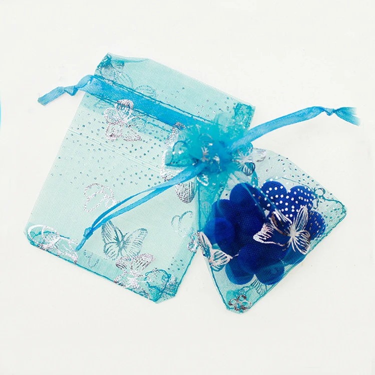 9*12cm 100pcs Sky blue butterfly gift bags for jewelry/wedding