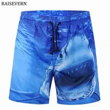 RAISEVERN 3D принт Для мужчин шорты комплект с узором «Акула»; Быстросохнущий Повседневное летние Для мужчин с эластичной резинкой на талии, пляжные шорты для фитнеса; Большие европейские Размеры
