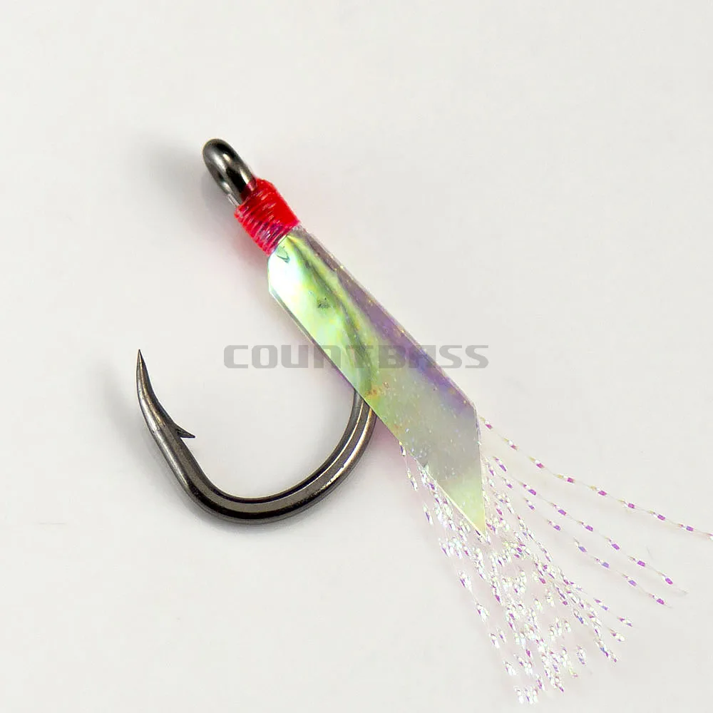 Black 6 PACK Single Assist Hooks Tube Jigging Fishing Size 9//0