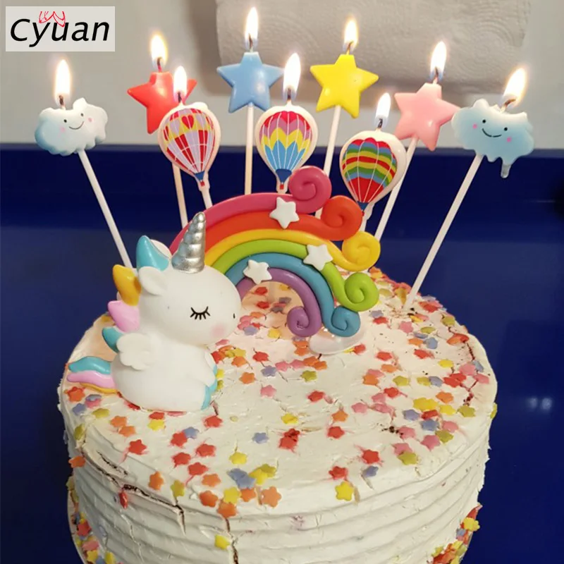 

Cyuan Rainbow Unicorn Cake Topper Toppers Cake Decorative Flags Children's Party Unicorn Horn Cloud Rainbow Decoration Supplies