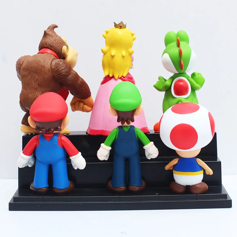 6pcs/Lot Super Mario Bros Princess Peach Toad Mario Luigi Yoshi Donkey Kong PVC Action Figure Toys Dolls Model